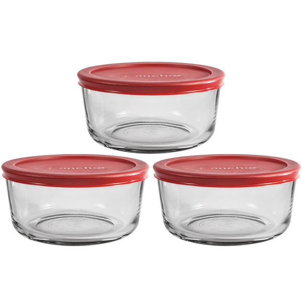 Anchor Hocking 4 Cup Food Storage Containers with Red Lids (3) 91070L24