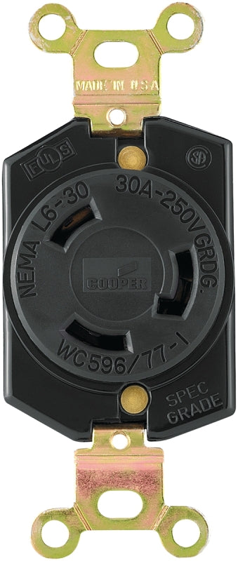 EATON L630R Recpt Single Lock 30A 250V, Black