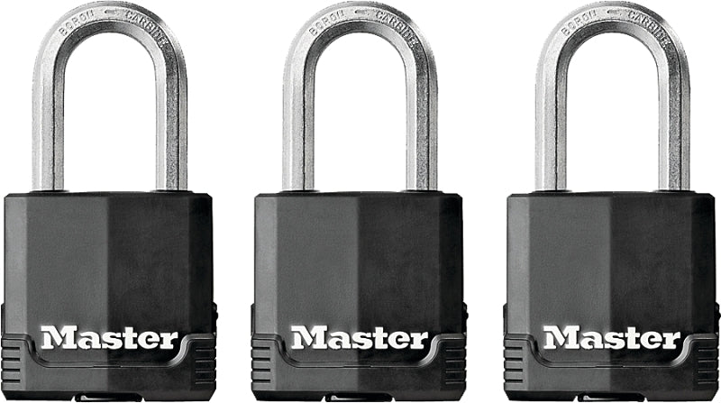 Master Lock Magnum Outdoor Padlock with Key and Weatherproof Cover, Keyed Alike Gate Locks, 3 Pack, Black and Silver