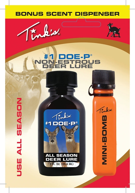 TINK'S #1 Doe-P Deer Attractant Liquid Non-Estrous Doe Urine Scent for Hunting (2 Oz) with Scent Bomb Dispenser – Longlisting Deer Hunting Scents – Hunting Lure/Attractant – Advanced Deer Lure