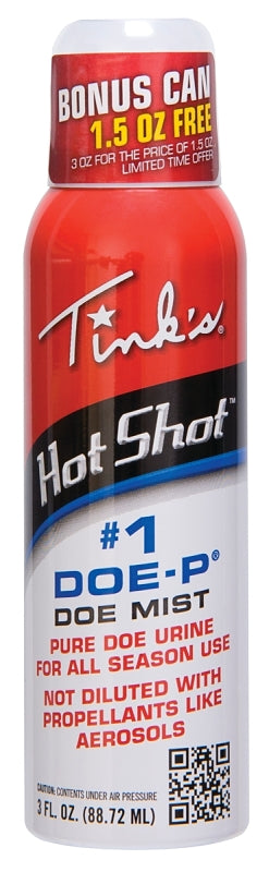 TINK'S #1 Doe-P Hot Shot Doe Mist | 3 Oz Spray Bottle | 100% Pure Non-Estrous Doe Urine, All Season Buck and Doe Attractant | Hunting Accessories | Easy Application, All Angle Spray