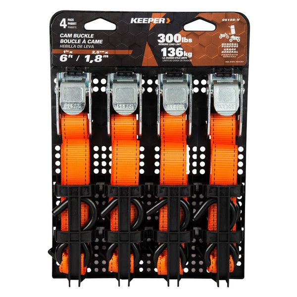 Keeper 05108-V 6' x 1" Cam Buckle Tie-Down, 4 Pack
