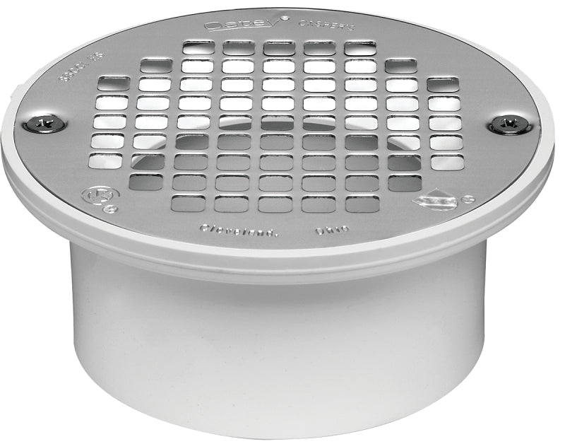 Oatey 43601 General Purpose Floor Drain with 5 in Nickel Alloy Strainer, 3 in Or 4 in, 4.95 in Flange, White
