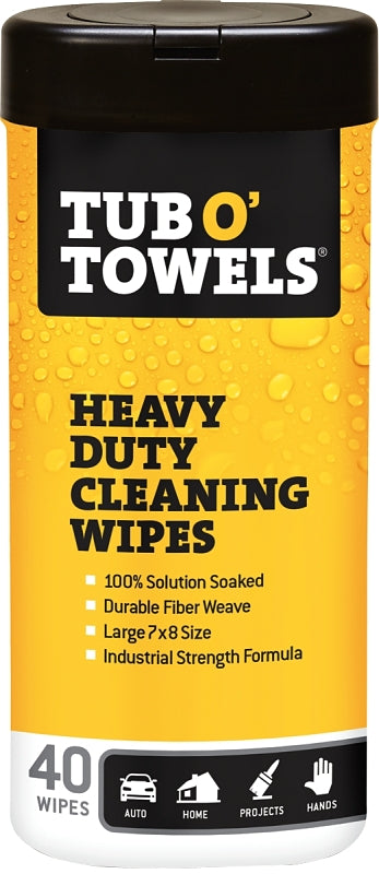 Tub O' Towels TW40 Heavy-Duty 7" x 8" Size Multi-Surface Cleaning Wipes, 40 Count Per Canister, White