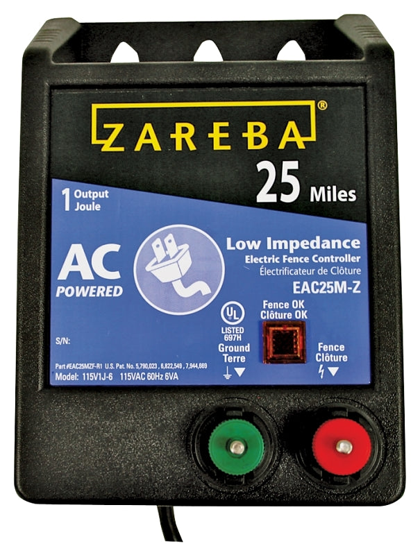 Zareba EAC25M-Z AC Powered Low Impedance electric Fence Charger - 25 Miles, Plug-In Electric Fence Energizer, Contain Animals, Keep Out Predators