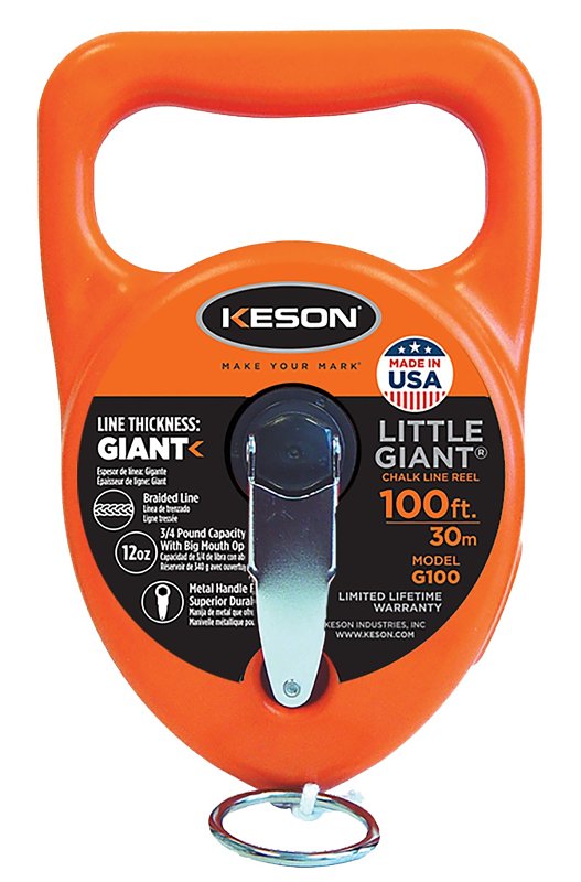 Keson G100 Little Giant Chalk Line Reel, 12-Ounce Chalk Capacity, 100-Foot