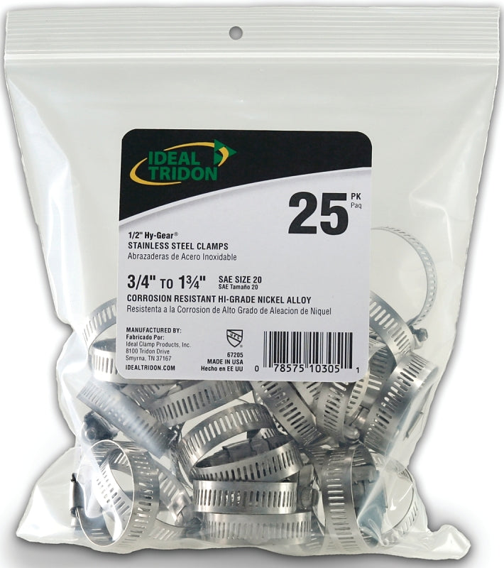 Ideal Tridon Hy Gear 3/4 in. to 1-3/4 in. SAE 20 Silver Hose Clamp Stainless Steel Band