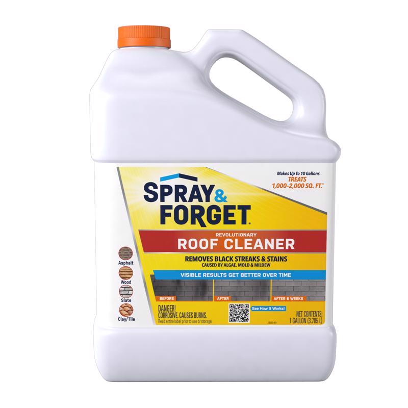 Spray & Forget Revolutionary Roof Cleaner Concentrate, 1 Gal. - Cleans Algae, Mold & Mildew Stains, Fast-Acting Roof Cleaner, Use on Asphalt, Wood, Slate, Clay & Tile Shingles