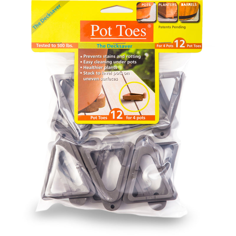 Bosmere Pot Toes, Plant Pot Risers for Indoor and Outdoor, Prevent Stains and Rotting on Wood, Cement, and Tile - Dark Gray (Pack of 12)