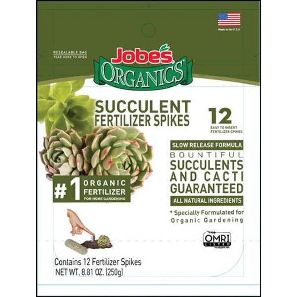 Jobe's Organics Succulent Fertilizer Spikes, Easy Plant Care for Succulent, Cactus, and Aloe Vera Plants, 12 Count 06703