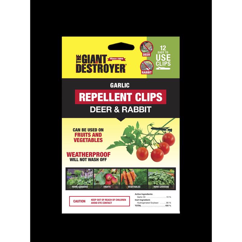 The Giant Destroyer 700 Garlic Rabbit and Deer Repellent Clips - 12 Per Pack - for Garden, Farms, Trees & Backyard - Harmless to Plants & Animals