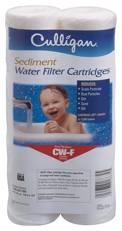 Culligan CW-F Sediment Replacement Cartridge Polypropylene Cord-Wound, 10 Micron, 12,000 Gallon Capacity, 2-Pack