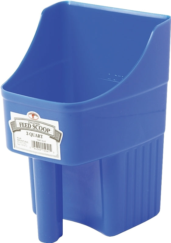Little Giant® Plastic Enclosed Feed Scoop | Heavy Duty Durable Stackable Feed Scoop with Measure Marks | 3 Quart | Ranchers, Homesteaders and Livestock Farmers | Blue