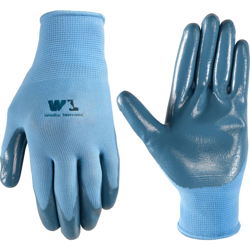 Wells Lamont Women's Blue Nitrile Coated Work and Gardening Gloves, Large (497L-400)