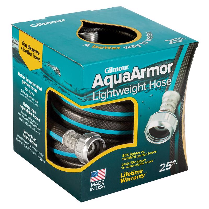 Gilmour 869251-1001 AquaArmor Lightweight Hose 1/2" x 25', 25 Foot, Black/Aqua