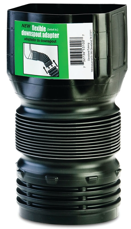Flex-Drain ADP53102 Downspout Adaptor, Landscaping Drain Pipe Adapter 3 by 4 by 4-Inch , Black