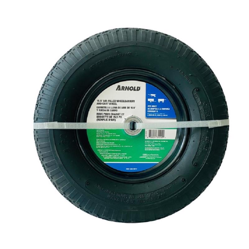 Arnold 15.5 in. (4.80/4.00X8) Air-Filled Wheel, 3 in.-6 in. Hub, and 3/4 in. and 5/8 in. Bearings for Wheelbarrows, Carts and Tow Trailers