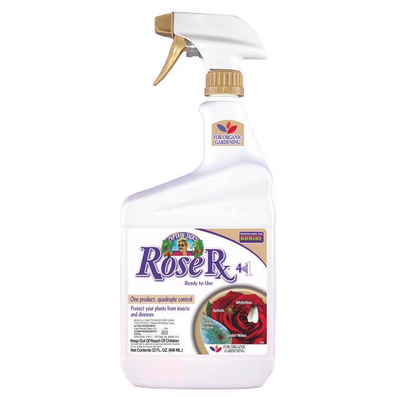 Bonide Rose Rx Multi-Purpose Fungicide, Insecticide and Miticide, 32 oz Ready-to-Use Spray, For Organic Gardening