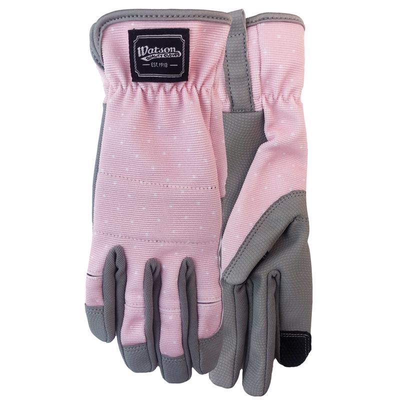 Watson Gloves Uptown Girl Garden Glove - Spandex Stretch Back, Hooded Fingers & Padded Knuckle Bar, Touchscreen Conductive Thumb & Fingertips, PU Coated Palm, Snug-Fit Ruched Elastic Wrist (Medium