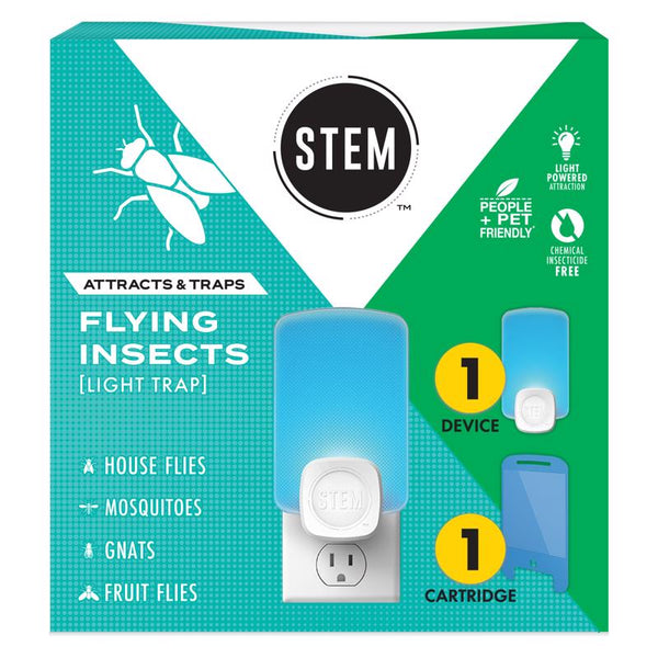 STEM Light Trap: Indoor Fruit Fly Trap, Effective Insect Control for Home, Attracts and Traps Flying Insects, Emits Soft Blue Light, Starter Kit with 1 Plug-In Device and 1 Cartridge 04523