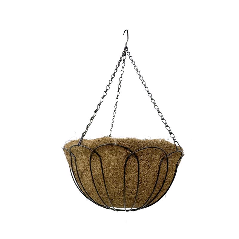 LIVING ACCENTS Steel Hanging Basket with Coco Liner, Black, Round, 16 in., Powder-Coated Finish (4-Pack)