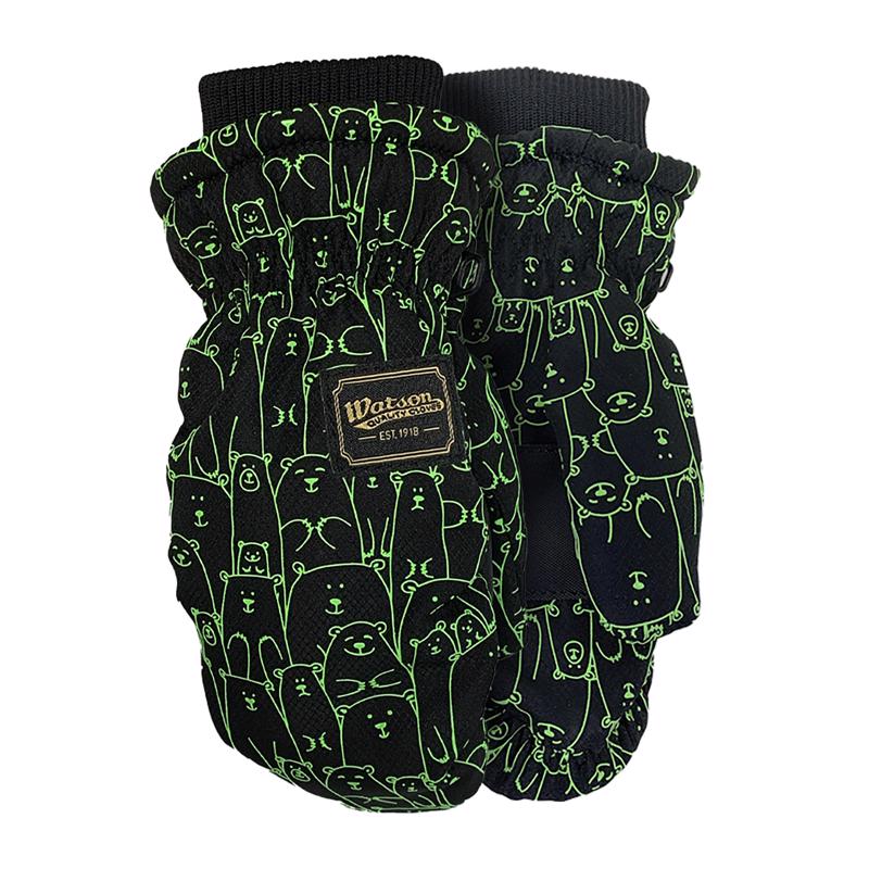 Watson Gloves L'il Bear Kids Sustainable Winter Mitt Glove for Boys & Girls - Warm Eco Thinsulate, Water Resistant, Windproof, Snow, Ski, Children Gloves (Green)