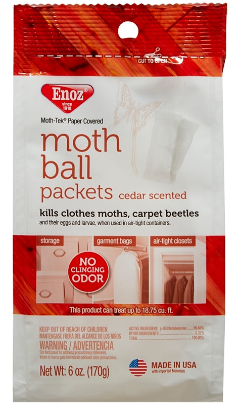Enoz Moth-Tek Packets, Kills Clothes Moths and Carpet Beetles, Resealable Bag, Single Use Packets, Cedar Scent, 6 oz E206.6T