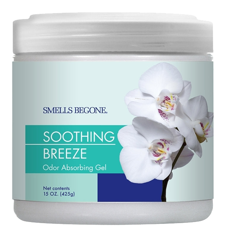 SMELLS BEGONE Air Freshener Odor Absorber Gel - Absorbs Odor from Bathrooms, Cars, Pet Areas, Boats and RVs - Made with Essential Oils - Soothing Breeze Scent - 15 Ounce