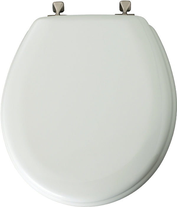 MAYFAIR 844BN 000 Toilet Seat with Brushed Nickel Hinges will Never Come Loose, ROUND , White
