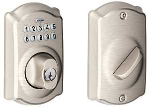 Schlage BE365 V CAM 619 Camelot Keypad Deadbolt, Electronic Keyless Entry Lock, Satin Nickel