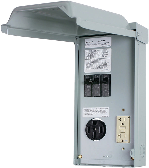 GE RV Outlet Box 70 Amp 120/240 Volt Unmetered with 50 Amp and 20 Amp GCFI Circuit Protected Receptacles GE1LU502SS