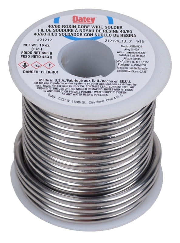 Oatey 21212 Rosin Leaded Core Solder, 1/8 in Dia, Silvery, 1 Lb, Grey