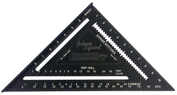 Johnson Level & Tool 1904-1200 Johnny Square Professional Easy-Read Aluminum Rafter Square, 12", Black, 1 Square