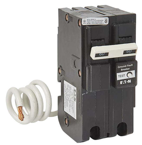 Cutler-Hammer Eaton GFTCB260 Breaker, 60A, 2P, 120/240V, 10 kAIC, Type BR Ground Fault Breaker