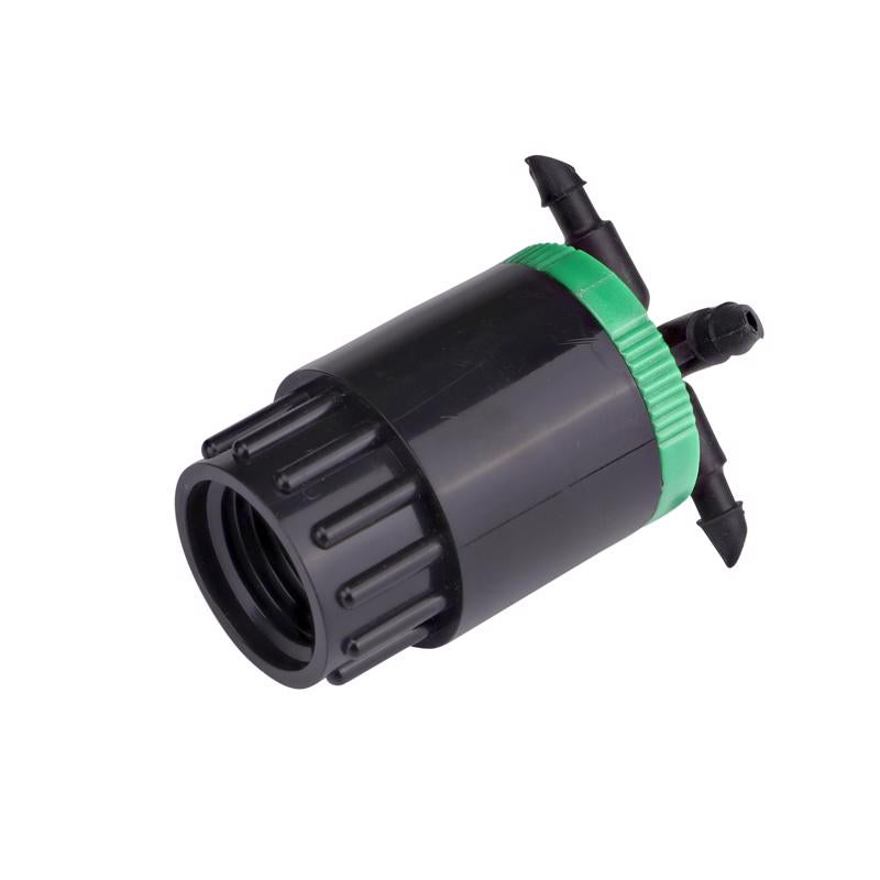 Raindrip QB20UB, Cuatro-Flo® Four-Outlet Bubbler, Drip Irrigation Emitters for Drip Irrigation Gardening Systems, 20 GPH Per Outlet, 1/2-Inch FPT Inlet, Black/Green
