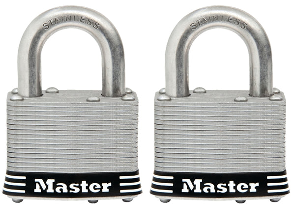 Master Lock 5SST Stainless Steel Outdoor Padlock with Key, 2 Pack Keyed-Alike 5SSTHC