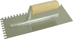 MARSHALLTOWN QLT Notched Trowels - Spot Welded (11 x 4-1/2), Wood Handle Material, Square Notch Shape, 13mm X-Notch Size, 13mm Y-Notch Size, 13mm Z-Notch Size, Slightly Curved Handle Style, 975