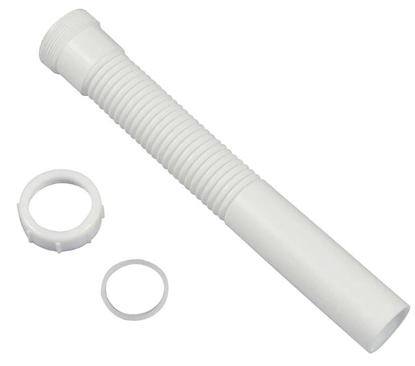 Danco 51069 Universal Flexible Tailpiece Extension, 1-1/2 in, Slip Joint, Plastic, 11-1/2 in L, 1-1/2" x 11-1/2", White