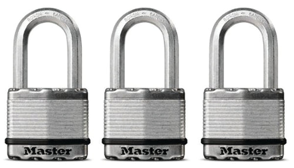 Master Lock M5XTRILH Magnum Heavy Duty Outdoor Padlock with Key, 3 Pack Keyed-Alike, Silver M5XTRILHCCSEN