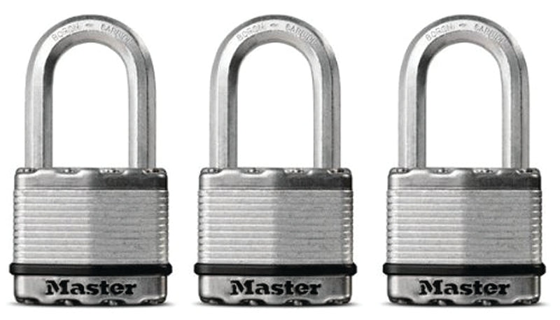 Master Lock M5XTRILH Magnum Heavy Duty Outdoor Padlock with Key, 3 Pack Keyed-Alike, Silver