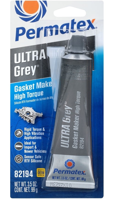 Permatex 82194 Ultra Grey Rigid High-Torque RTV Silicone Gasket Maker, Sensor Safe And Non-Corrosive, For High Torque And Vibration Resistant Applications, 3 oz