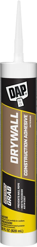 DAP 27518 Dynagrip Drywall Construction Adhesive, 28 Oz, Cartridge, Paste, 7-12 Ph, 93.3 Deg C, 32 G/L Voc, White