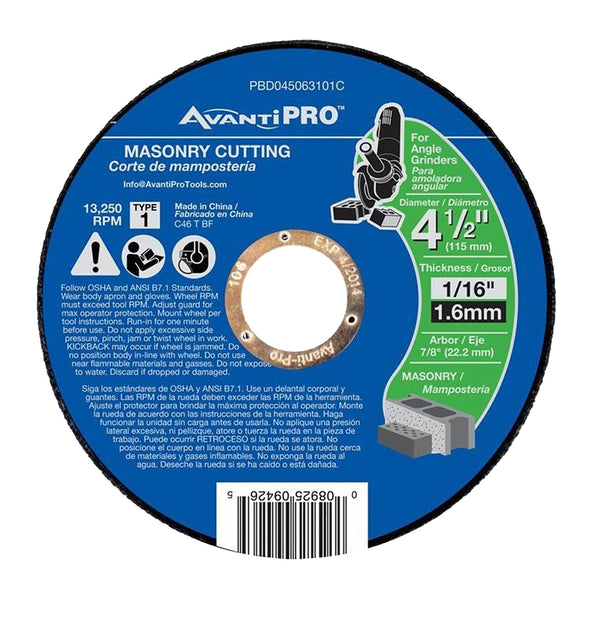 Freud Avanti Pro Type 1 4-1/2 in. x 1/16 in. x 7/8 in. Masonry -Off Wheel - 1 Each PBD045063101C