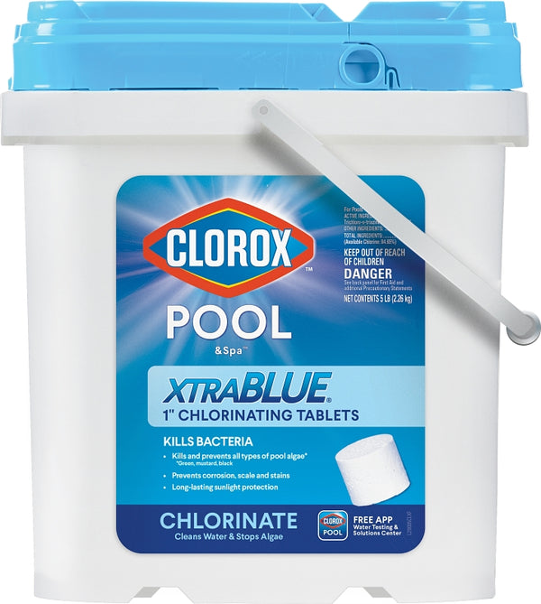 Clorox 29005CLX POOL & Spa XtraBlue Chlorinating Tablet, Solid, Chlorine, 5 lb Bucket White