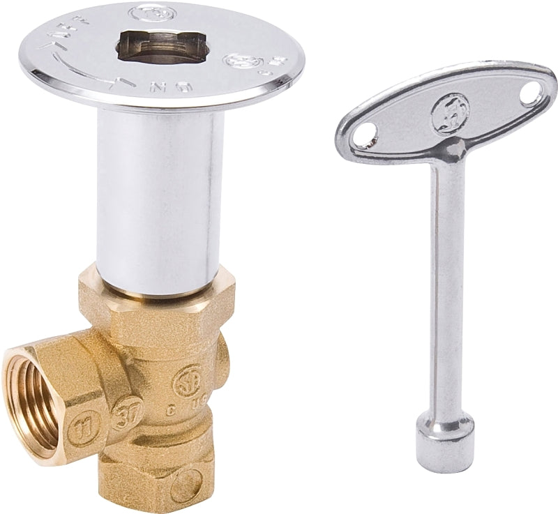 Mueller 118-002 Log Lighter Angle Valve with Key, 1/2 in, Forged, Chrome Plated, Brass