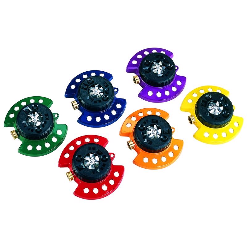 Dramm 10-15020 6 Piece Colorstorm Turret Sprinkler Display, Assorted (6 Pack) (Red, Orange, Yellow, Green, Blue and Berry), Red, Orange, Yellow, Green, Blue and Berry