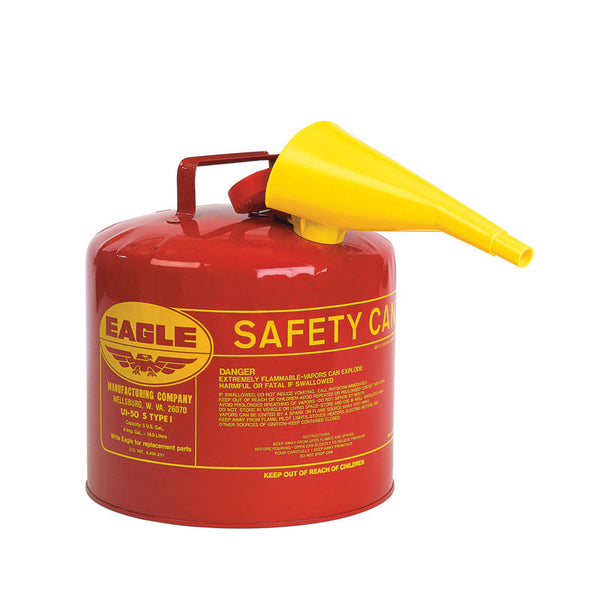 Eagle 5 Gallon Type I Red Safety Gas Can for Gasoline with Flame Arrester and Self-Closing Lid, Made in the USA, Galvanized Steel Flammable Storage Can, UI50S UI50FS