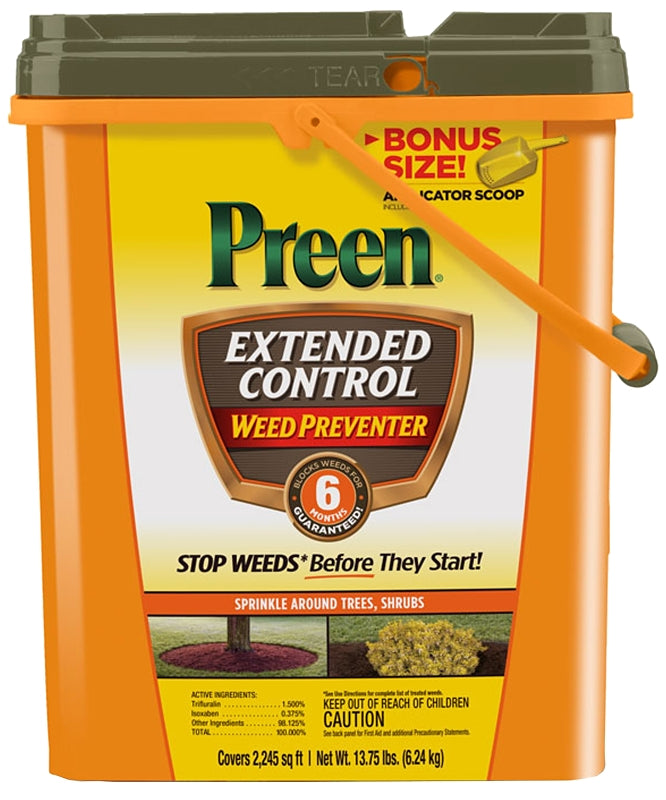 Preen Extended Control Weed Preventer 13.75 lb. Drum - Pre-Emergent Herbicide for Garden Weed Control – Covers 2,245 sq. ft. - Prevents Weeds up to 6 Months – For Perennials, Shrubs and Trees