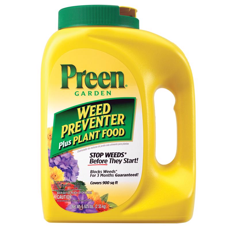 Preen 2164116 Plant Food Garden Weed Preventer, 5.625 lb. Covers 900 sq. ft