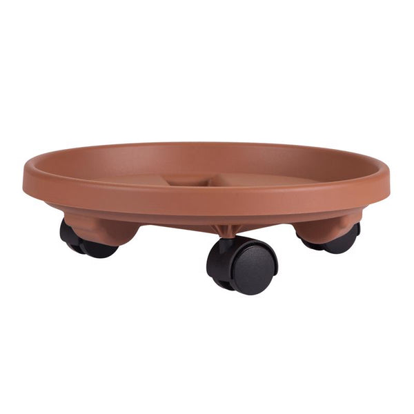 Bloem Round Planter Caddy with Wheels: 12'' - Terra Cotta - Durable Plastic Dolly, 360 Degree Wheel Movement, for Indoor and Outdoor Use, Gardening, 75 lb Capacity 95122C